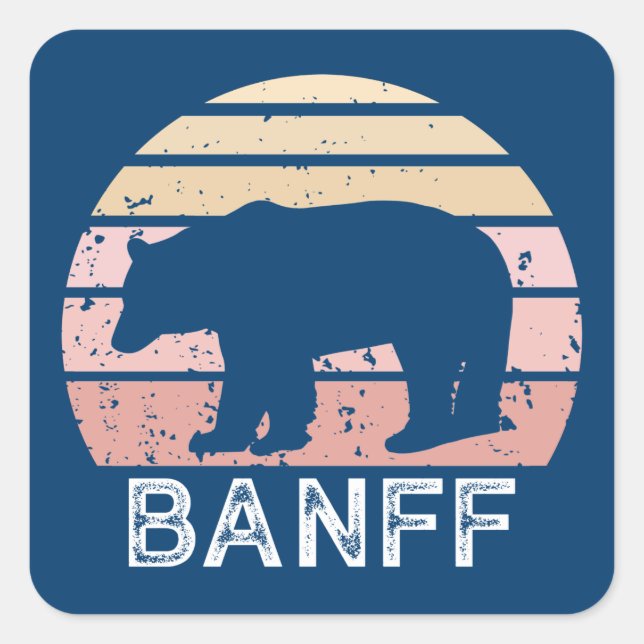 Banff National Park Retro Bear Square Sticker (Front)
