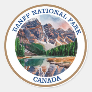 Banff National Park Watercolor Painting Classic Round Sticker