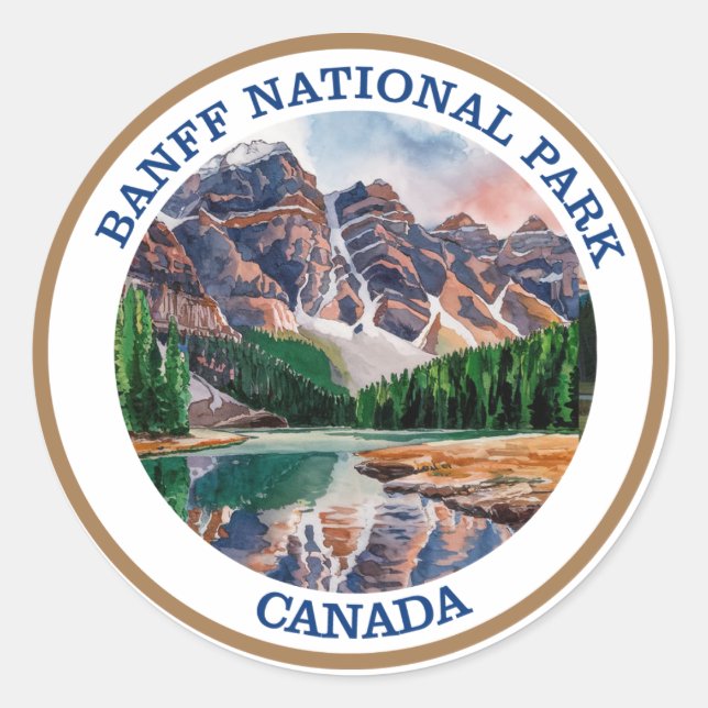 Banff National Park Watercolor Painting Classic Round Sticker (Front)
