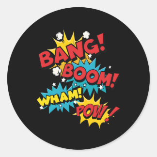 Bang Boom Pow Wham Comic Bubbles Classic Round Sticker