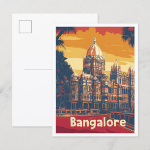 Bangalore India Art Vintage Travel Illustration Postcard