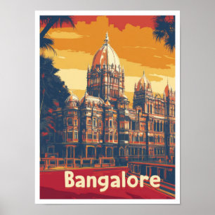 Bangalore India Art Vintage Travel Illustration Poster