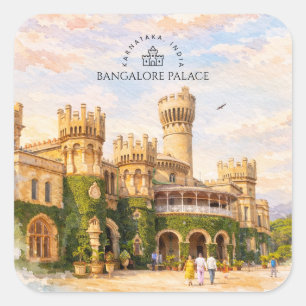 Bangalore Palace India Watercolor Travel Memory Square Sticker
