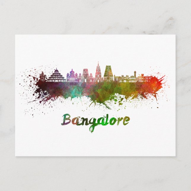 Bangalore skyline in watercolor postcard (Front)
