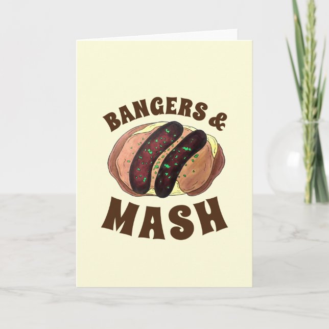Bangers and Mash Sausage Potatoes British UK Food Card (Front)