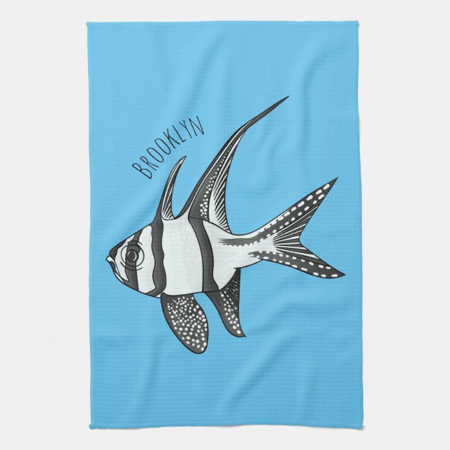 Banggai cardinalfish cartoon illustration tea towel (Vertical)