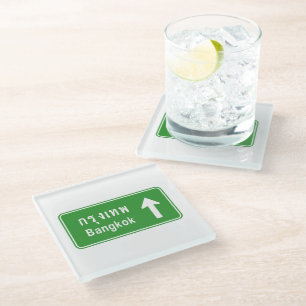 Bangkok Ahead ⚠ Thai Highway Traffic Sign ⚠ Glass Coaster