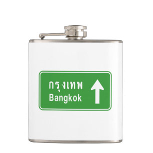 Bangkok Ahead ⚠ Thai Highway Traffic Sign ⚠ Hip Flask
