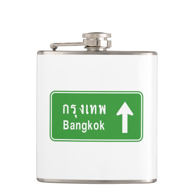 Bangkok Ahead ⚠ Thai Highway Traffic Sign ⚠ Hip Flask (Front)