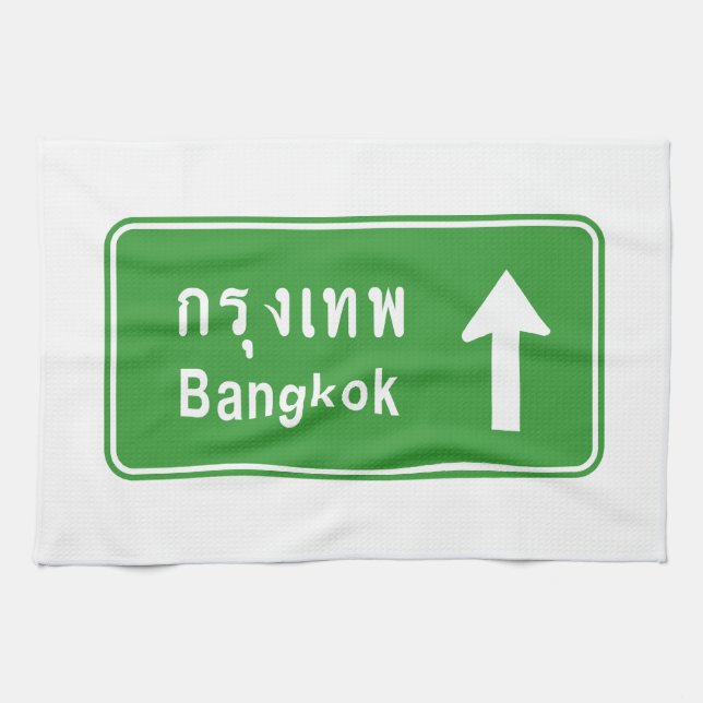 Bangkok Ahead ⚠ Thai Highway Traffic Sign ⚠ Tea Towel (Horizontal)