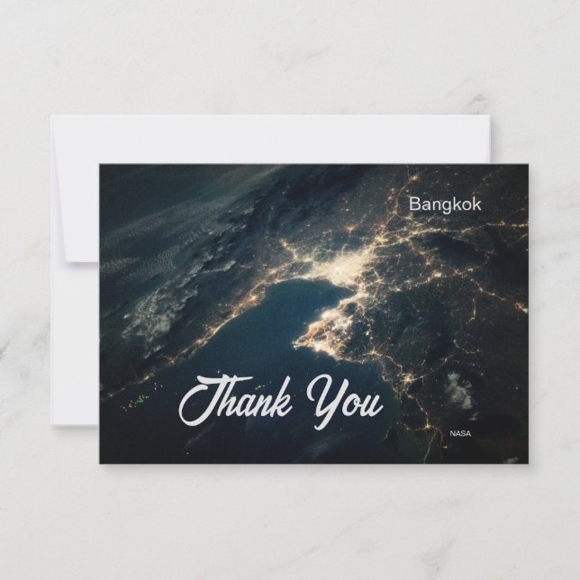 Bangkok at Night, NASA, ISS Photo Thank You Card (Front)