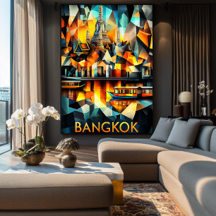 Bangkok Cubist Reflections – Modern Geometric City Poster