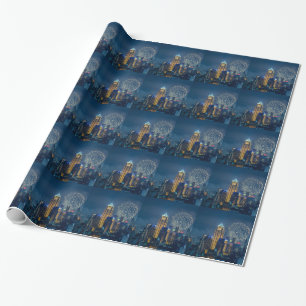 Bangkok skyline at new years eve night panorama wrapping paper
