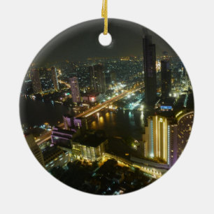 Bangkok skyline at night ceramic tree decoration