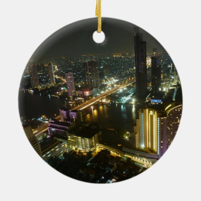 Bangkok skyline at night ceramic tree decoration (Back)