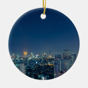 Bangkok skyline at night panorama ceramic tree decoration