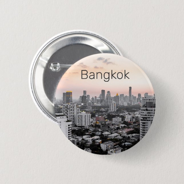 Bangkok Skyline Sunset Panorama BKK Thailand 6 Cm Round Badge (Front & Back)