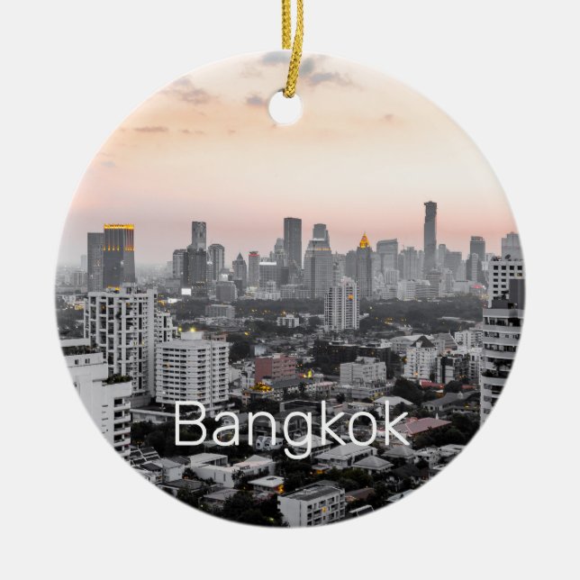 Bangkok Skyline Sunset Panorama BKK Thailand Ceramic Tree Decoration (Front)