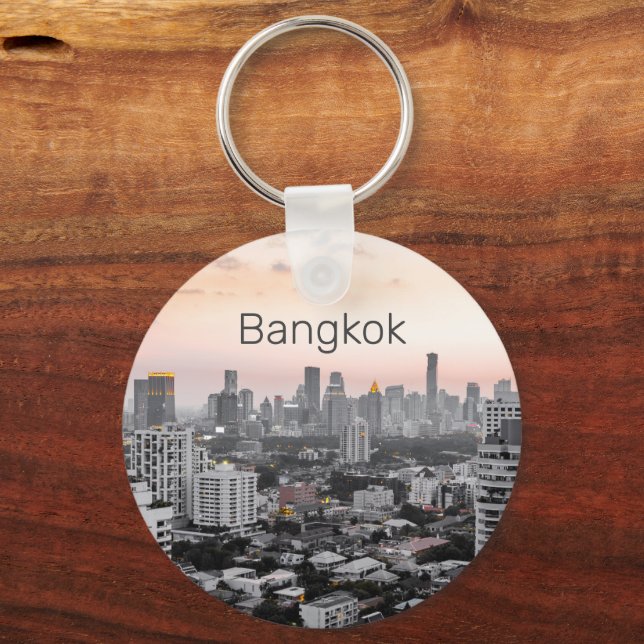 Bangkok Skyline Sunset Panorama BKK Thailand Key Ring (Front)
