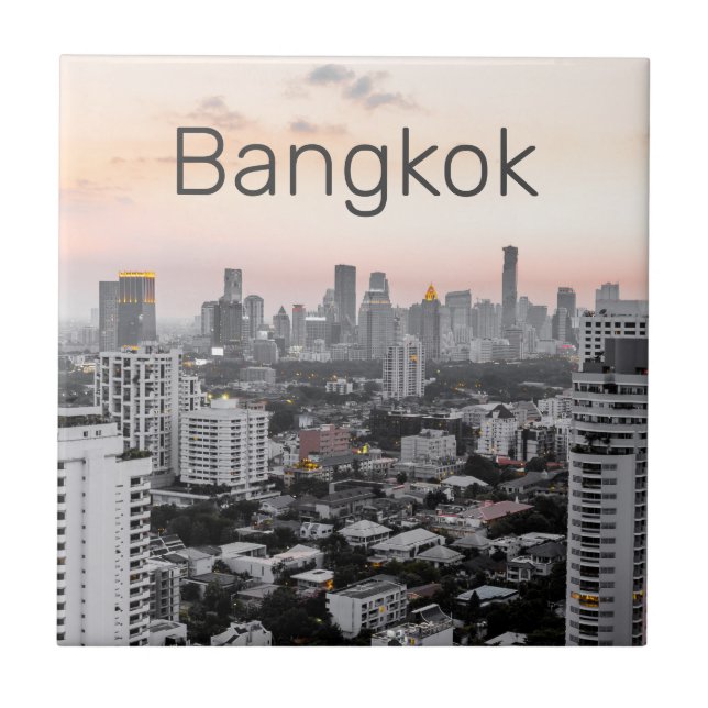 Bangkok Skyline Sunset Panorama BKK Thailand Tile (Front)