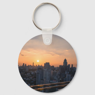 Bangkok skyline sunset panorama key ring