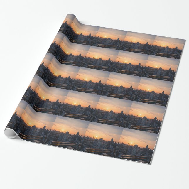 Bangkok skyline sunset panorama wrapping paper (Unrolled)