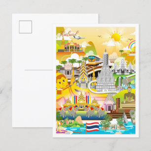 Bangkok Thailand Art Travel Illustration Postcard