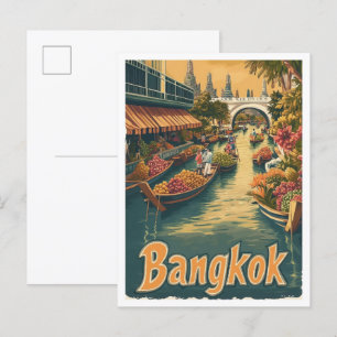 Bangkok Thailand Art Vintage Travel Illustration Postcard