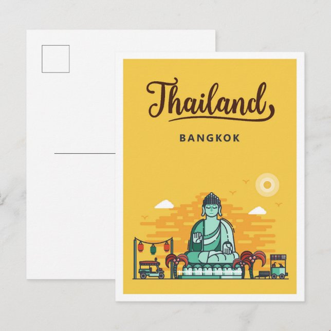 Bangkok Thailand Art Vintage Travel Illustration Postcard (Front/Back)