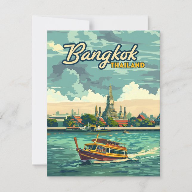 Bangkok Thailand Asia Vintage Travel Temple Card (Front)
