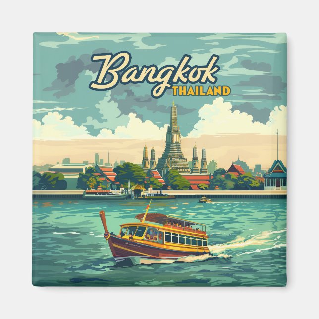 Bangkok Thailand Asia Vintage Travel Temple Magnet (Front)