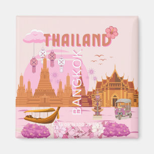 Bangkok Thailand Boho Retro Travel Poster Magnet