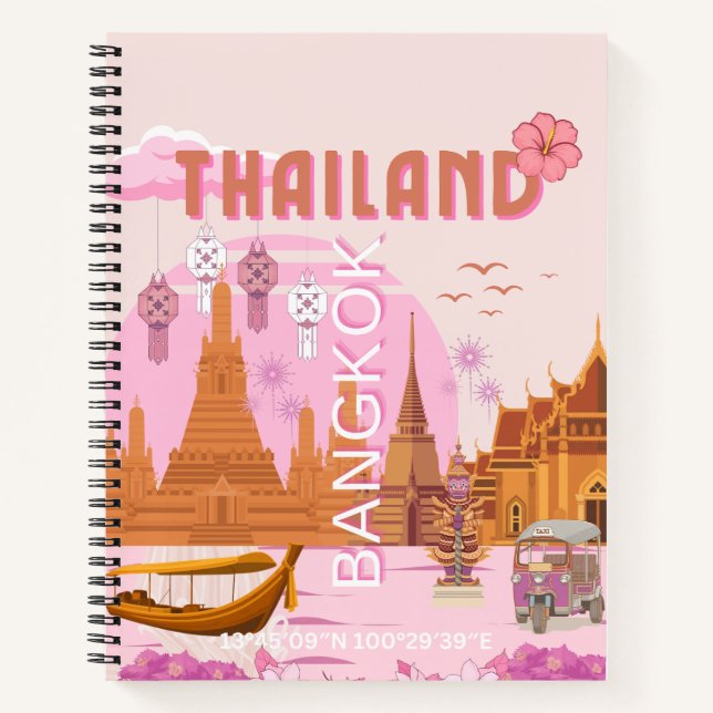 Bangkok Thailand Boho Retro Travel Poster Notebook (Front)