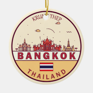 Bangkok Thailand City Skyline Emblem Ceramic Tree Decoration