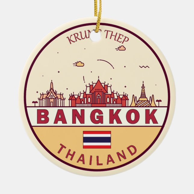 Bangkok Thailand City Skyline Emblem Ceramic Tree Decoration (Front)