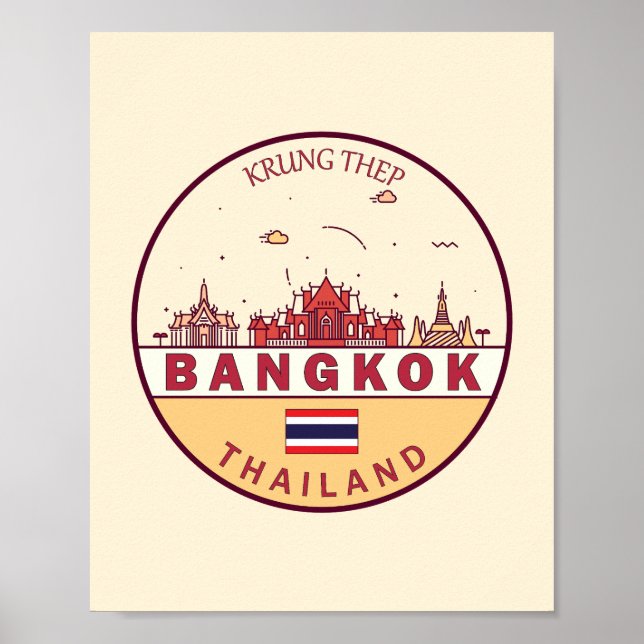 Bangkok Thailand City Skyline Emblem Poster (Front)