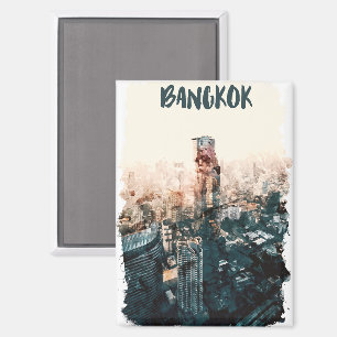 Bangkok Thailand Cityscape Watercolor Magnet