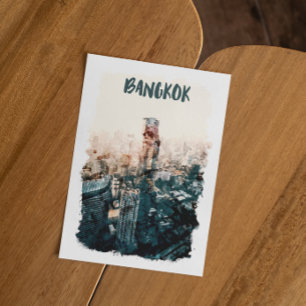 Bangkok Thailand Cityscape Watercolor Postcard