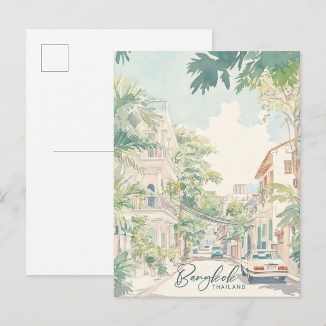 Bangkok Thailand Gouache Paint Illustration Travel Postcard (Front/Back)