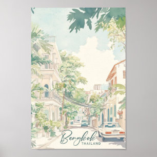 Bangkok Thailand Gouache Paint Illustration Travel Poster