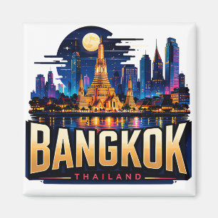 Bangkok Thailand Night Skyline Travel Souvenir Magnet