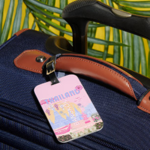 Bangkok Thailand Pastel Pink Blue Travel Poster Luggage Tag