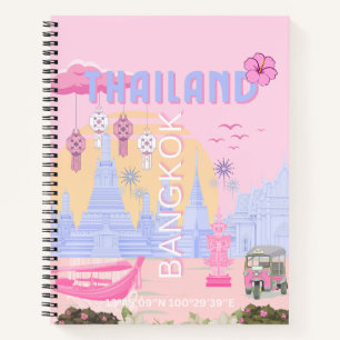 Bangkok Thailand Pastel Pink Blue Travel Poster Notebook