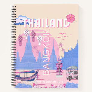Bangkok Thailand Pastel Travel Blue Pink Art Notebook