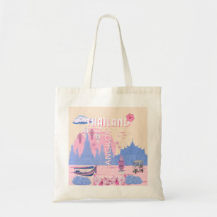 Bangkok Thailand Pastel Travel Blue Pink Poster Tote Bag