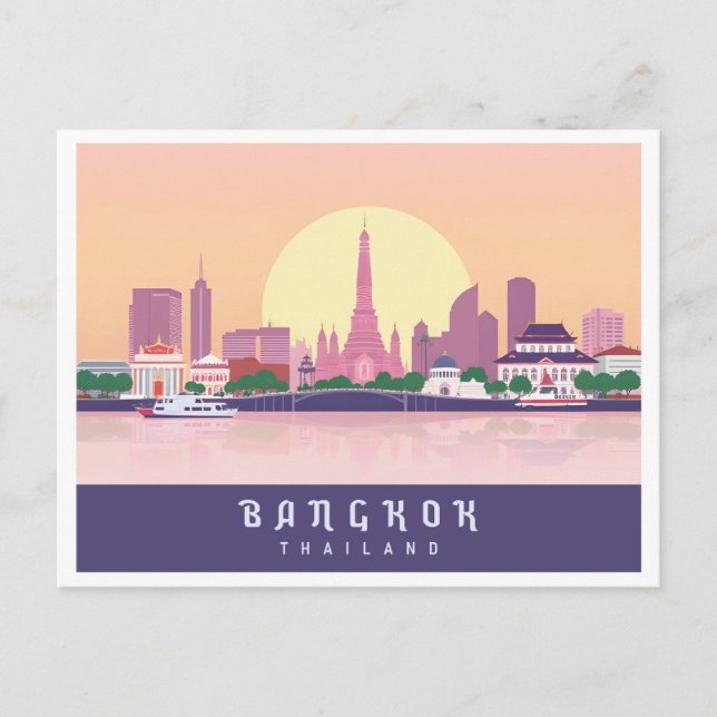 Bangkok Thailand Pastel Travel Design Postcard (Front)