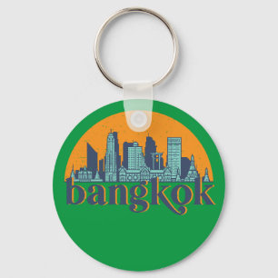 Bangkok Thailand Retro City Skyline Cityscape Art Key Ring