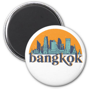 Bangkok Thailand Retro City Skyline Cityscape Art Magnet