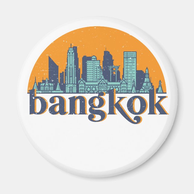 Bangkok Thailand Retro City Skyline Cityscape Art Magnet (Front)