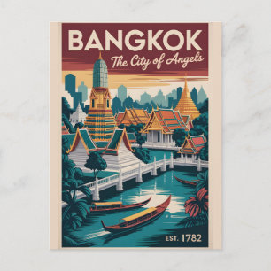 Bangkok Thailand Retro Travel Poster Art Holiday Postcard